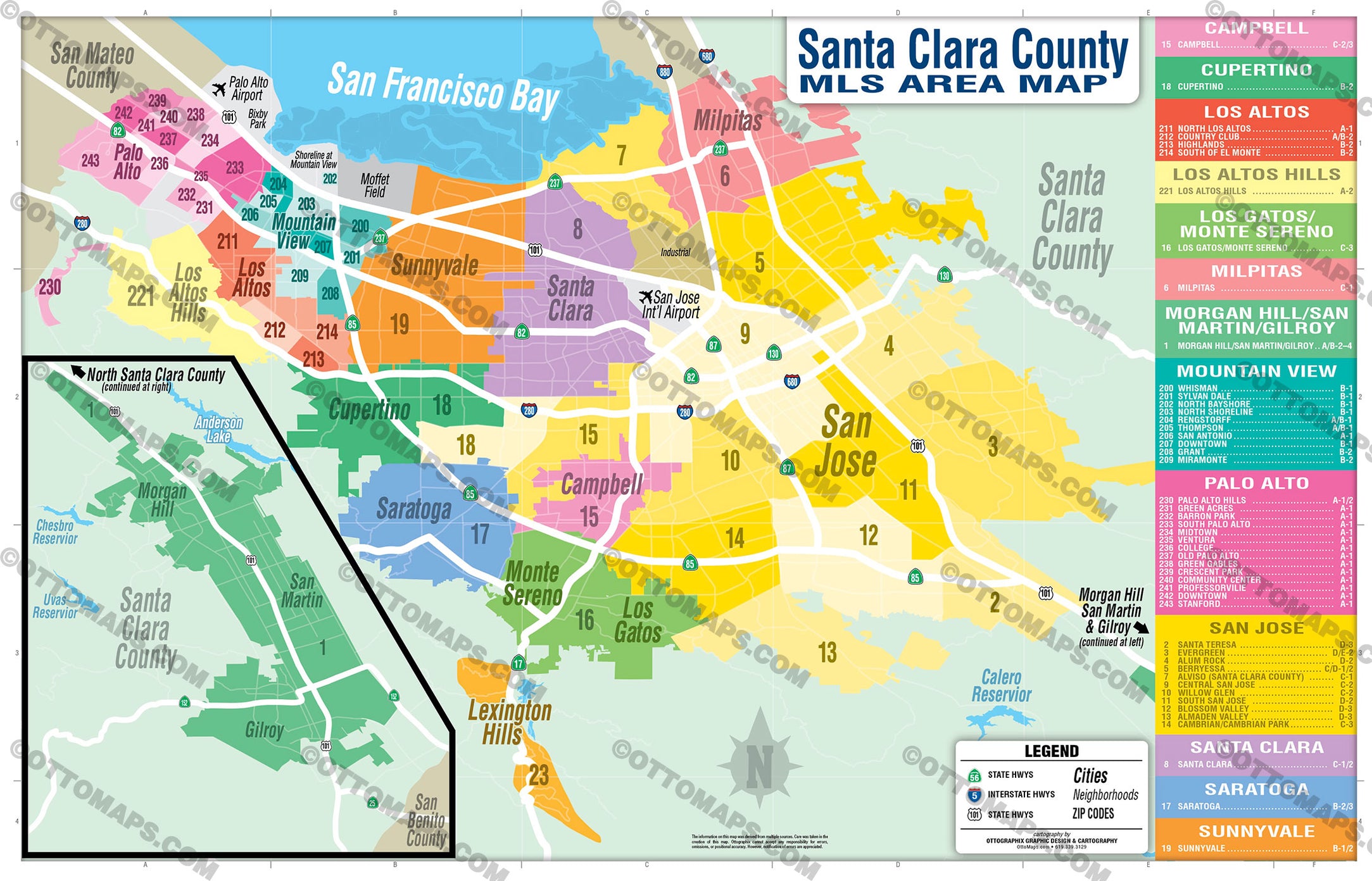 Santa Clara County MLS Area Map - FILES - PDF and AI, editable, vector, royalty free