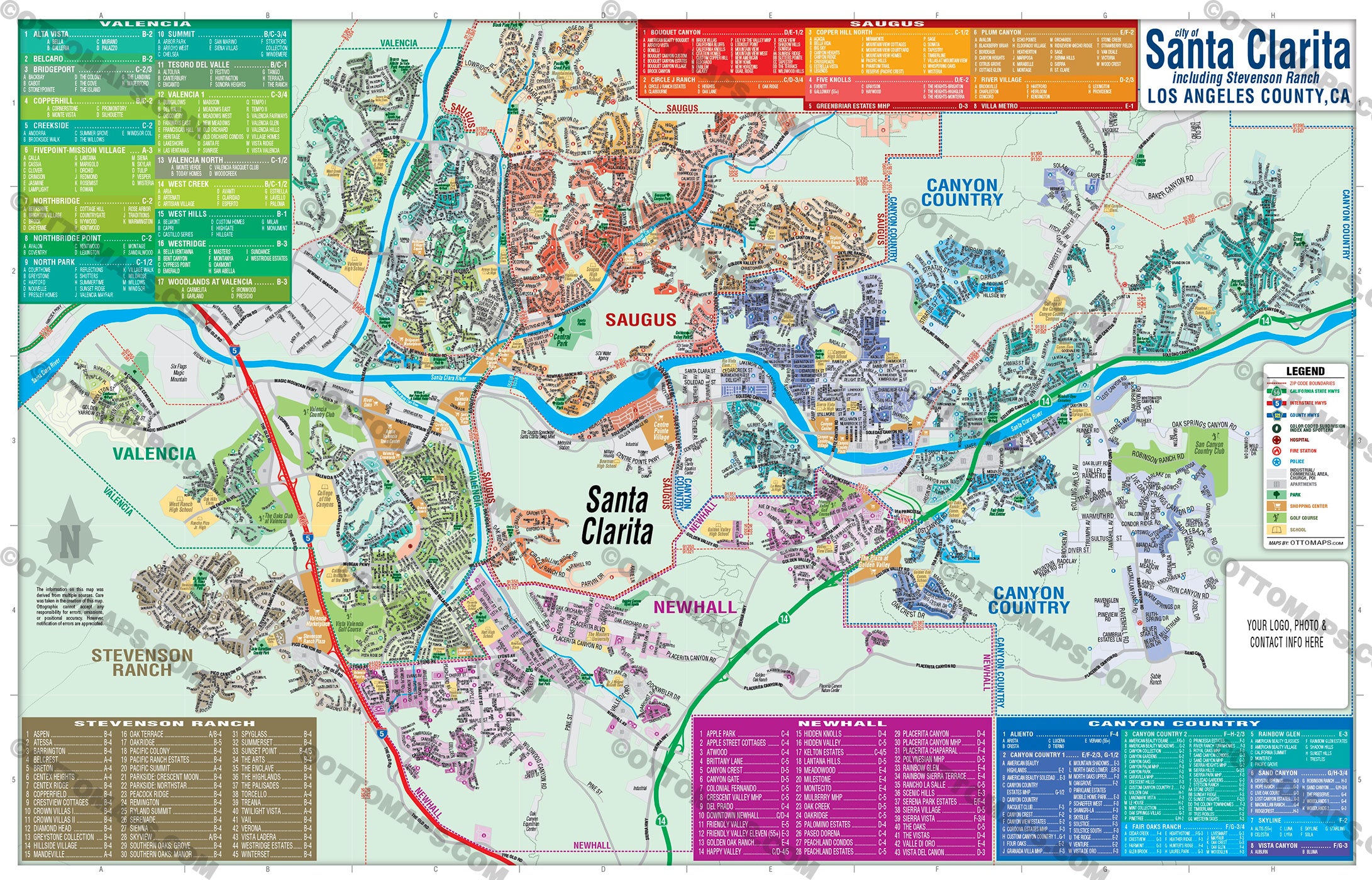 Santa Clarita Maps - FULL COLLECTION (Santa Clarita, Castaic, Newhall, Valencia, Saugus, Canyon Country) - FILES - PDF and AI, editable, vector, royalty free