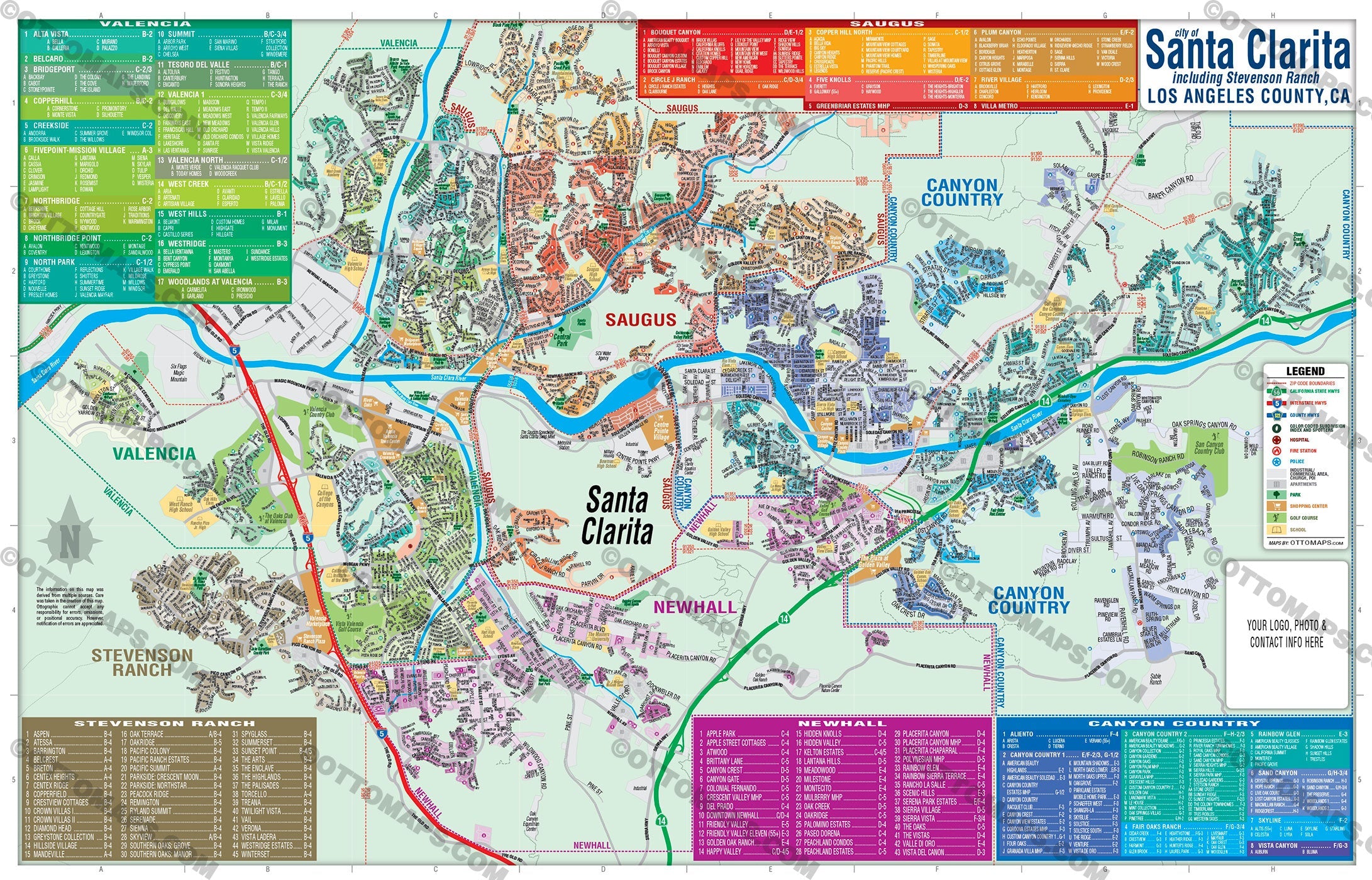 Santa Clarita Map, Los Angeles County, CA - FILES - PDF and AI, editable, vector, royalty free