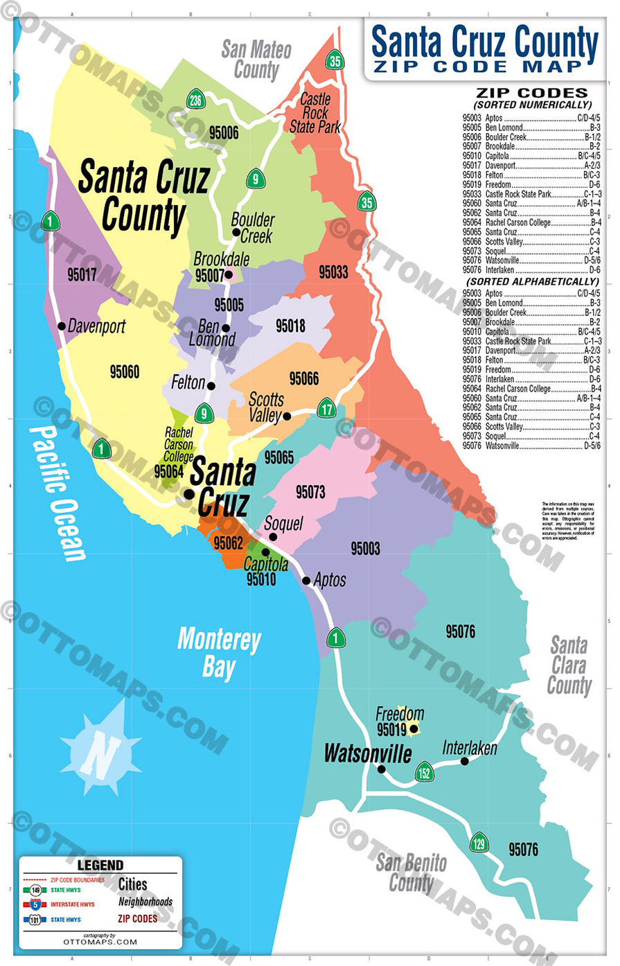 Santa Cruz County Zip Code Map