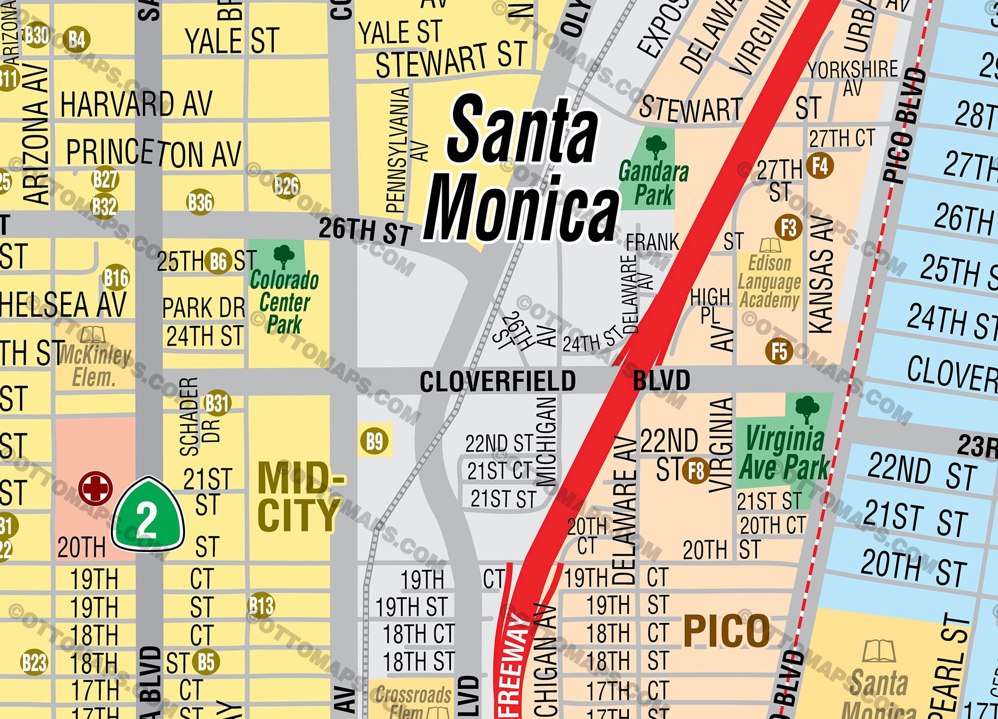 Santa Monica Map - PDF, editable, royalty free