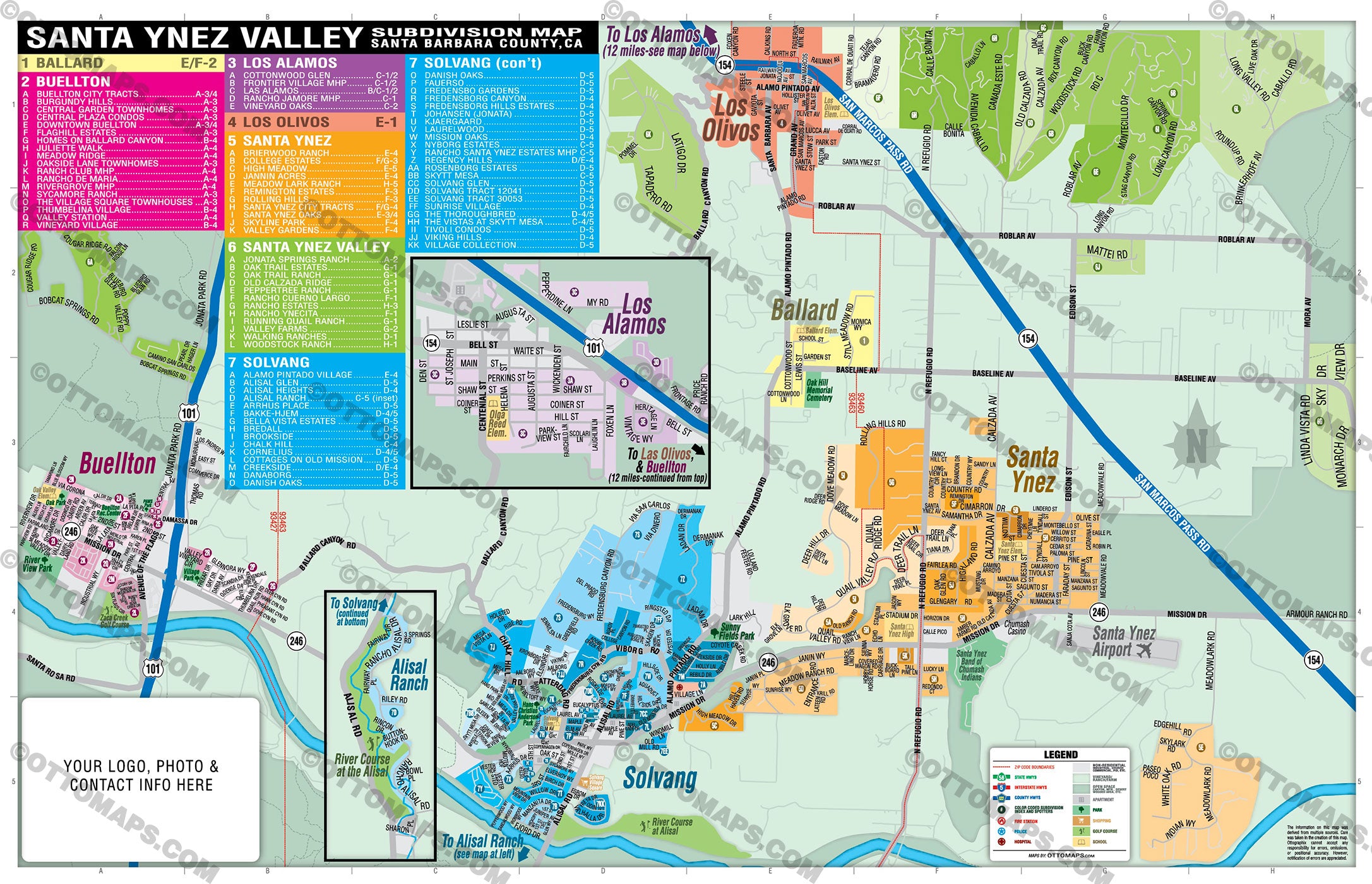 Santa Ynez Valley Map, Santa Barbara County, CA - FILES - PDF and AI, editable, vector, royalty free