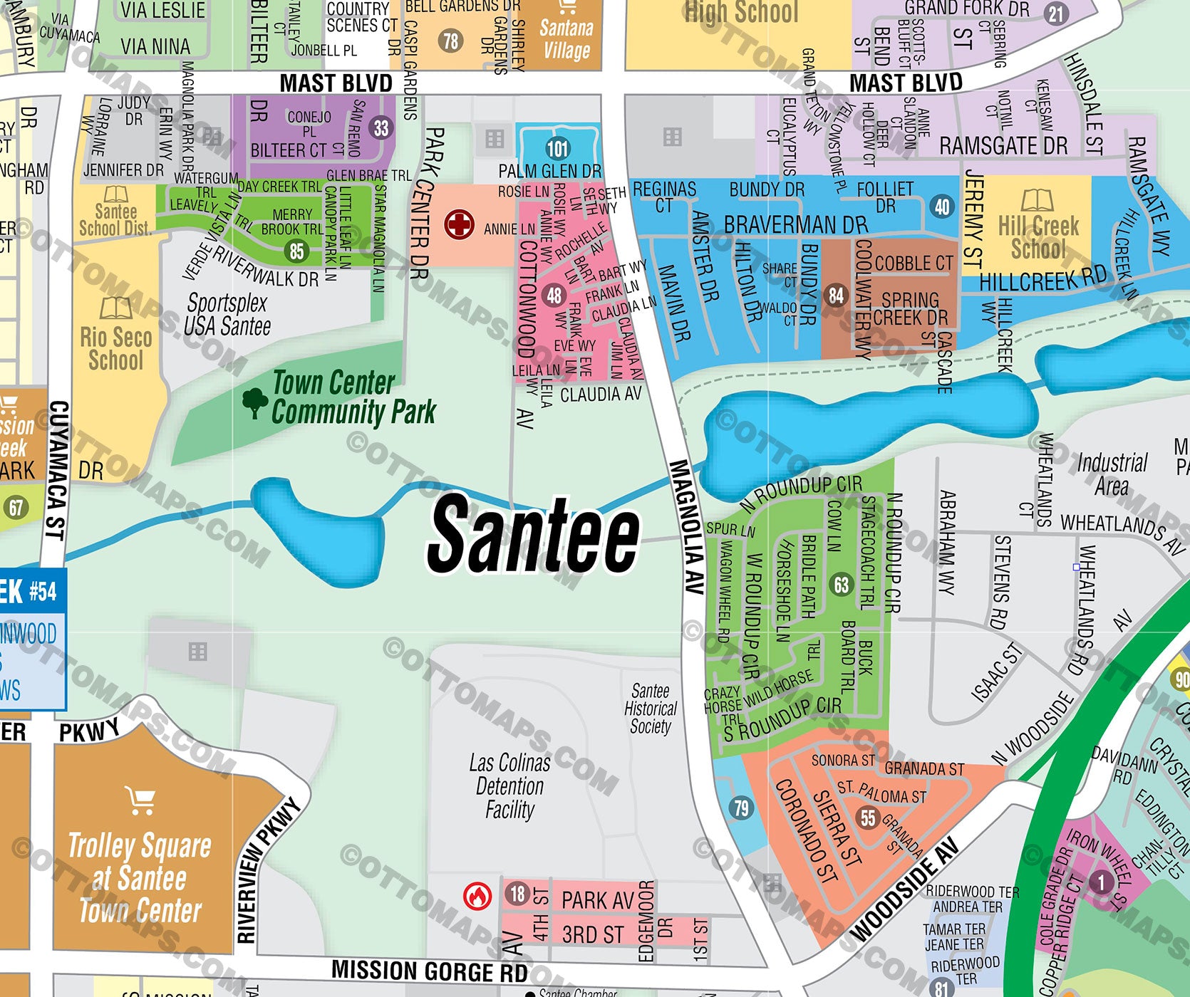 Santee Map, San Diego County, CA – Otto Maps