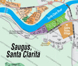 Saugus Map, Santa Clarita, CA - PDF, editable, royalty free