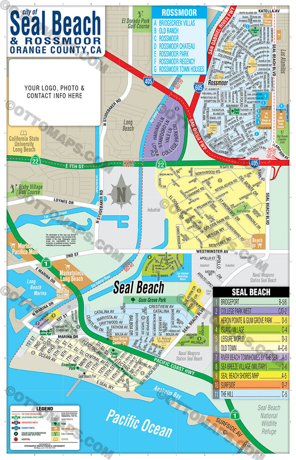 Seal Beach Map with Rossmoor Map - PDF, editable, royalty free