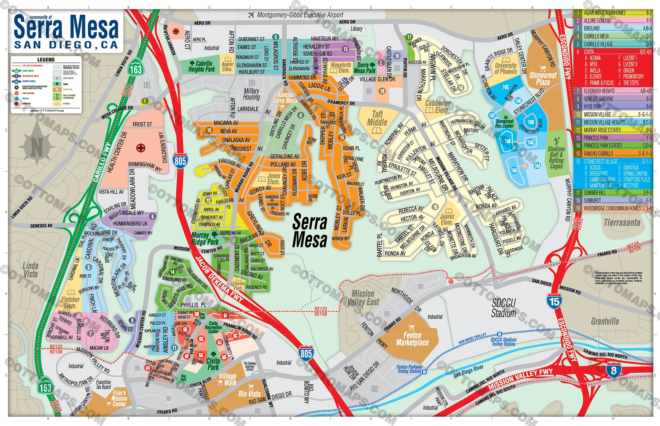Serra Mesa Map, San Diego, CA - FILES - PDF and AI, editable, vector, royalty free