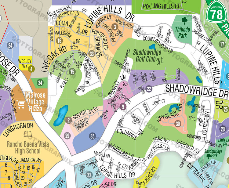 Shadowridge Map, Vista, San Diego, CA - FILES - PDF and AI, editable ...
