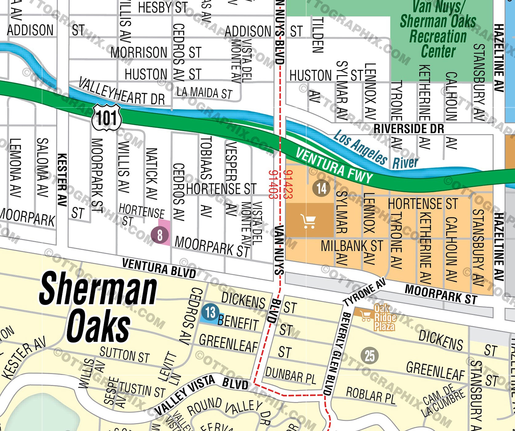 Sherman Oaks Map, Los Angeles County, CA