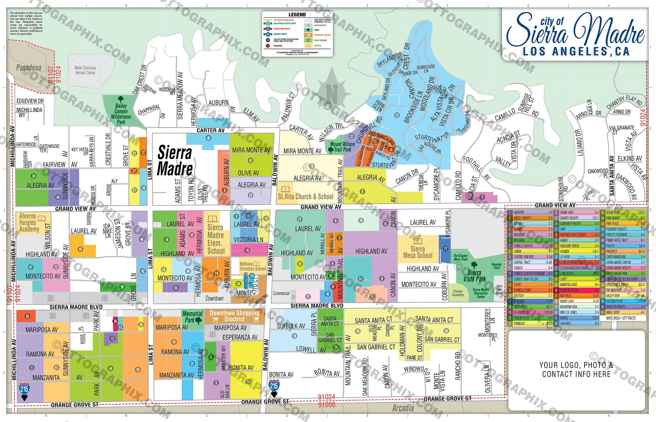 Sierra Madre Map, Los Angeles County, CA