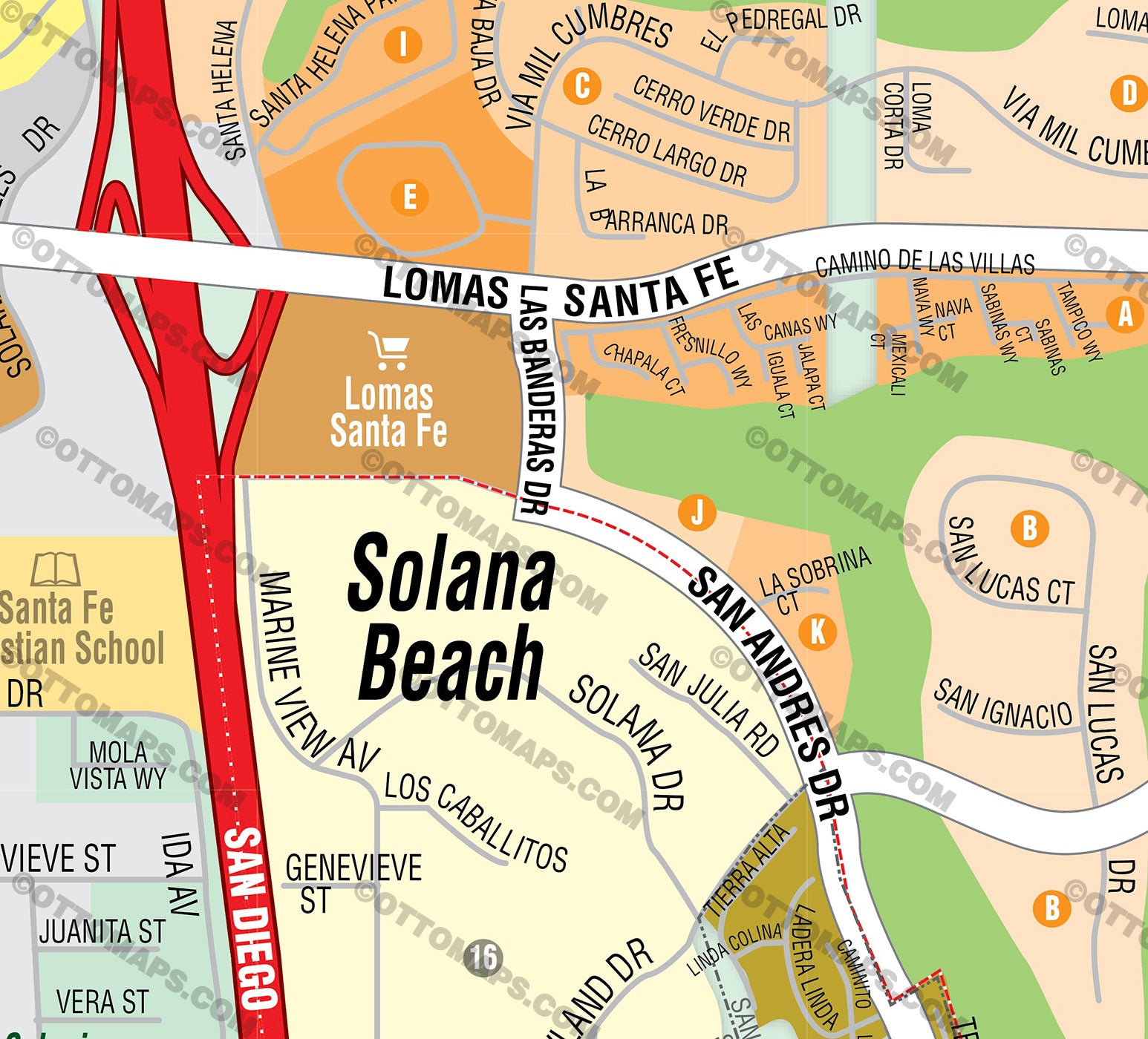 Solana Beach Map - PDF, editable, royalty free