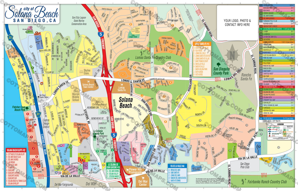 Solana Beach Map, San Diego County, CA - FILES - PDF and AI, editable ...