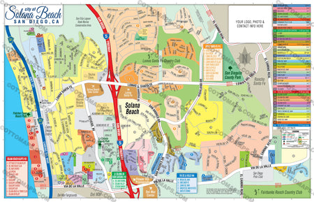 Solana Beach Map, San Diego County, CA - FILES - PDF and AI, editable ...