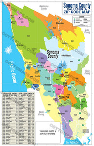 Sonoma County Zip Code Map - PDF, editable, royalty free