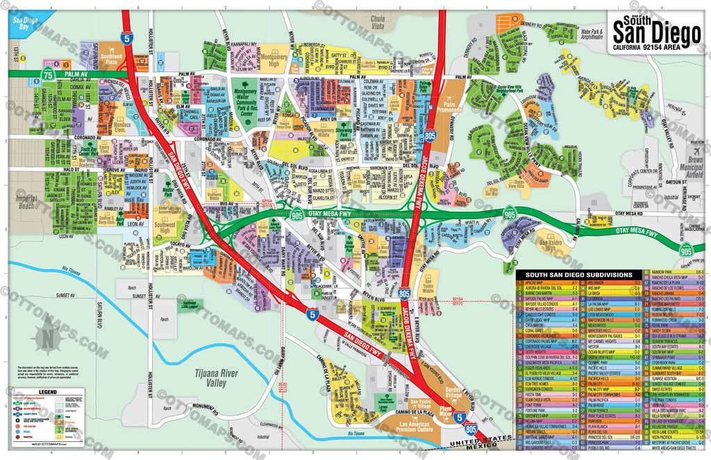 South San Diego Map, 92154 Area - FILES - PDF and AI, editable, vector ...
