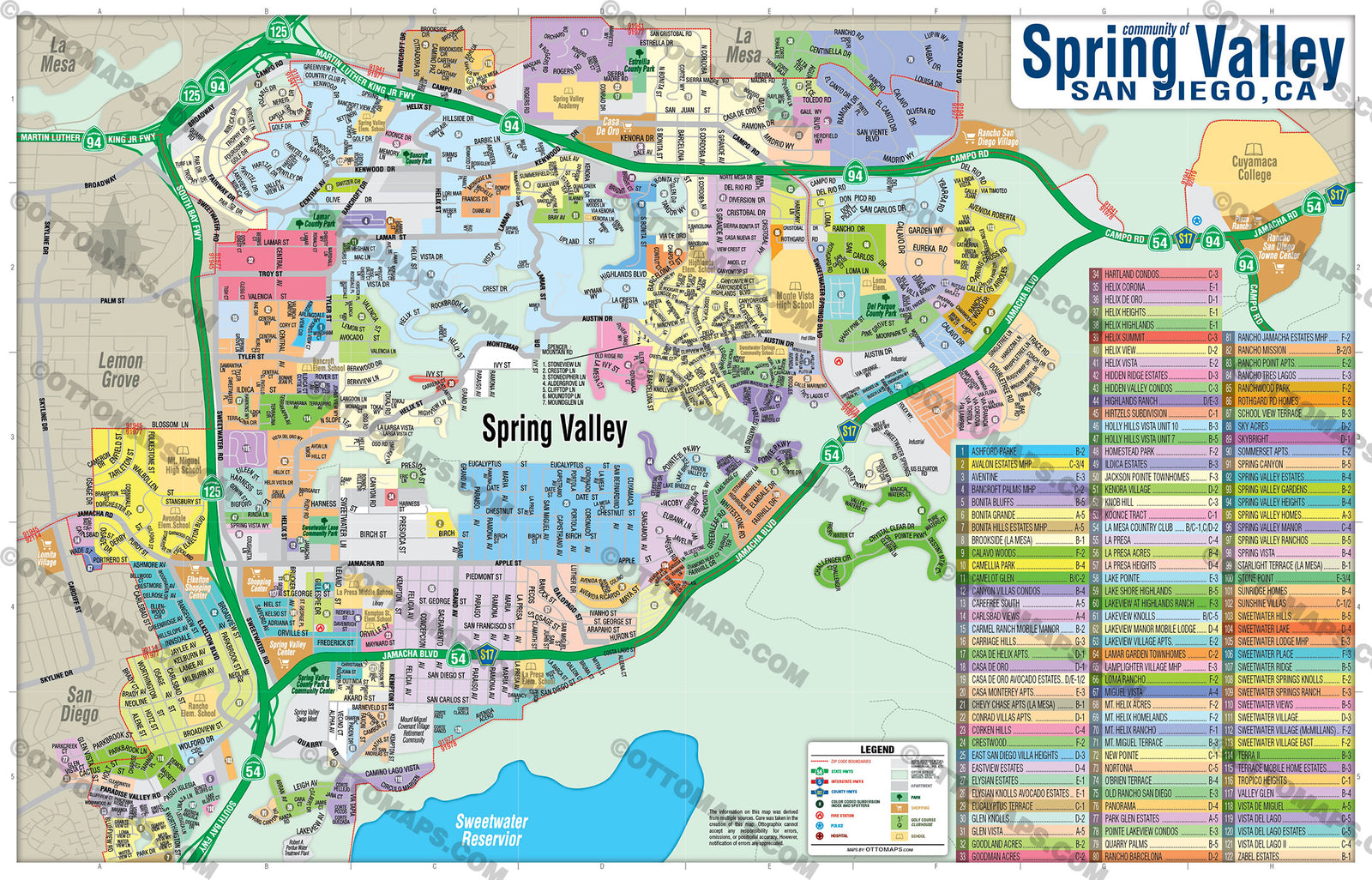 Spring Valley Map, San Diego County, CA - FILES - PDF and AI, editable ...