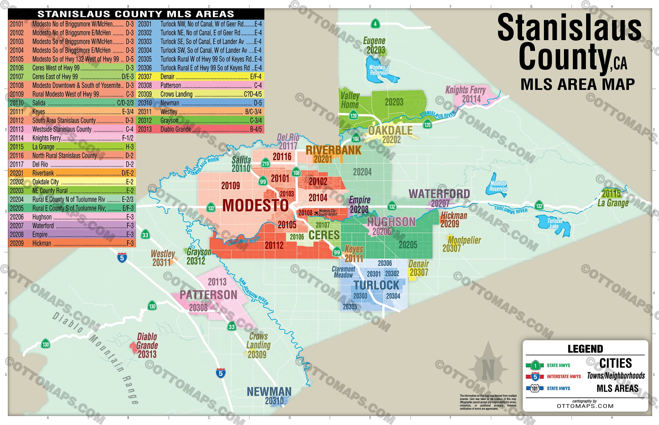 Stanislaus County MLS Area Map - PDF, editable, royalty free