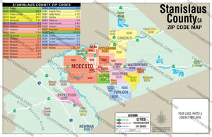 Stanislaus County Zip Code Map - PDF, editable, royalty free