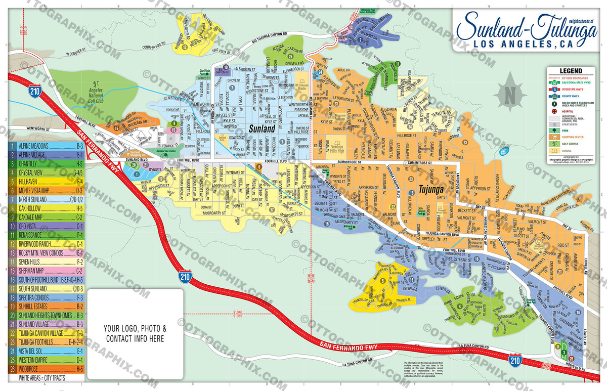 Sunland-Tujunga Map, Los Angeles County, CA - FILES - PDF and AI, edit ...