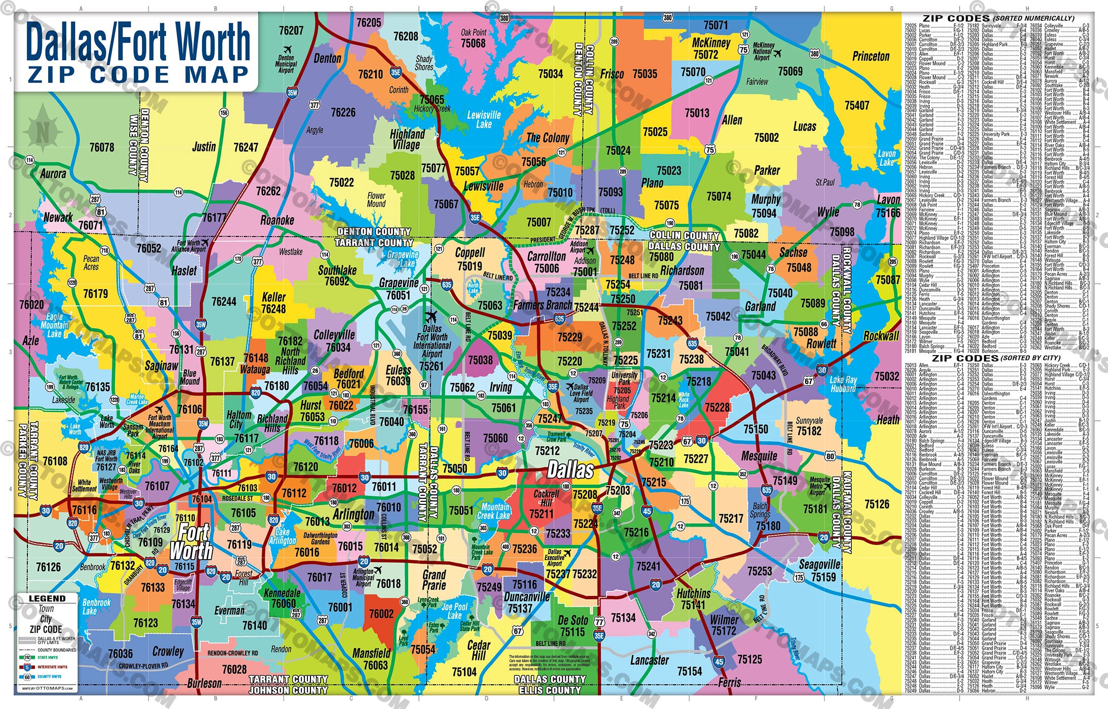 Dallas Fort Worth Zip Code Map - PDF, editable, royalty free