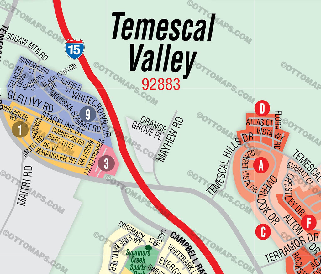 Temescal Valley Map, Riverside County - FILES - PDF and AI, editable ...