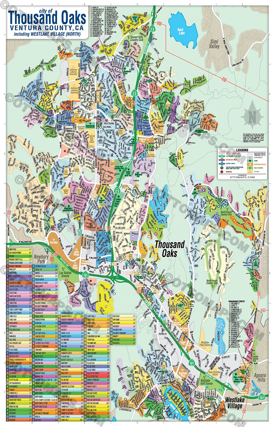 Thousand Oaks Map, Ventura County, CA - POSTER PRINTS