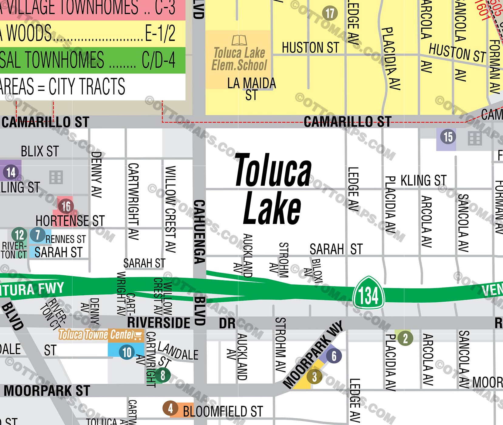 Toluca Lake Map - PDF, editable, royalty free