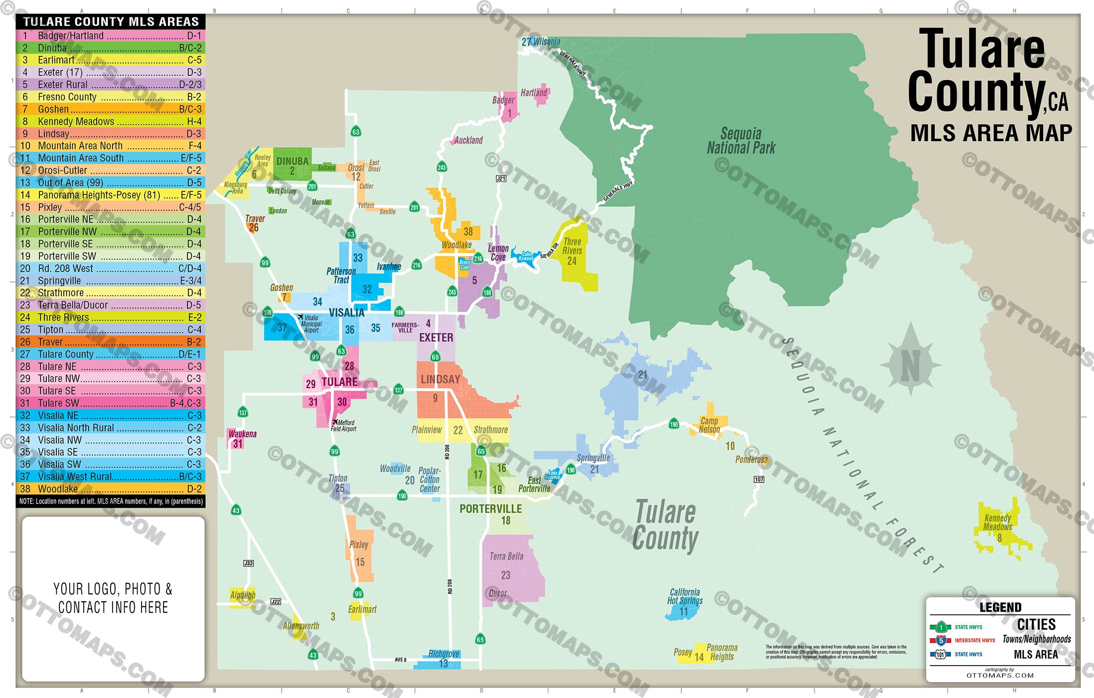 Tulare County MLS Area Map - California - FILES - PDF and AI, editable, vector, royalty free