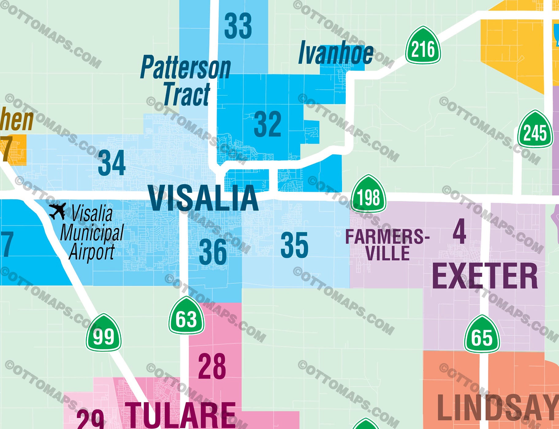 Tulare County MLS Area Map - California - PDF, editable, royalty free