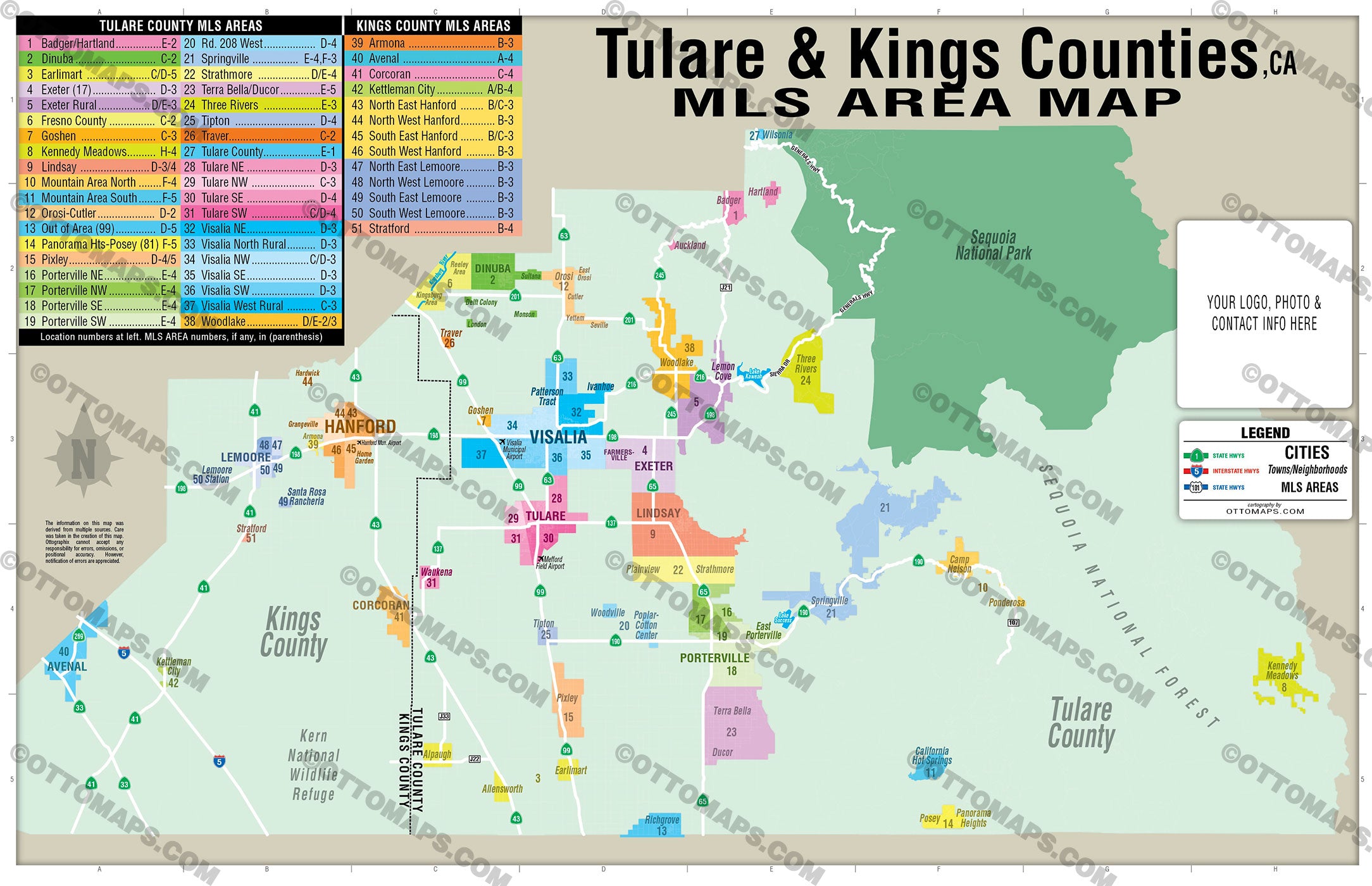 Tulare and Kings Counties MLS Area Map - California - FILES - PDF and AI, editable, vector, royalty free