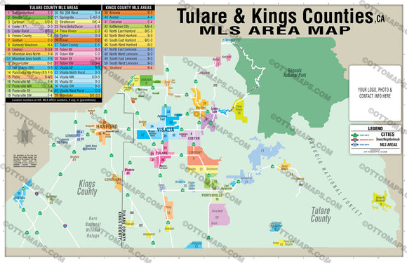 Tulare and Kings Counties MLS Area Map - California - PDF, editable, royalty free