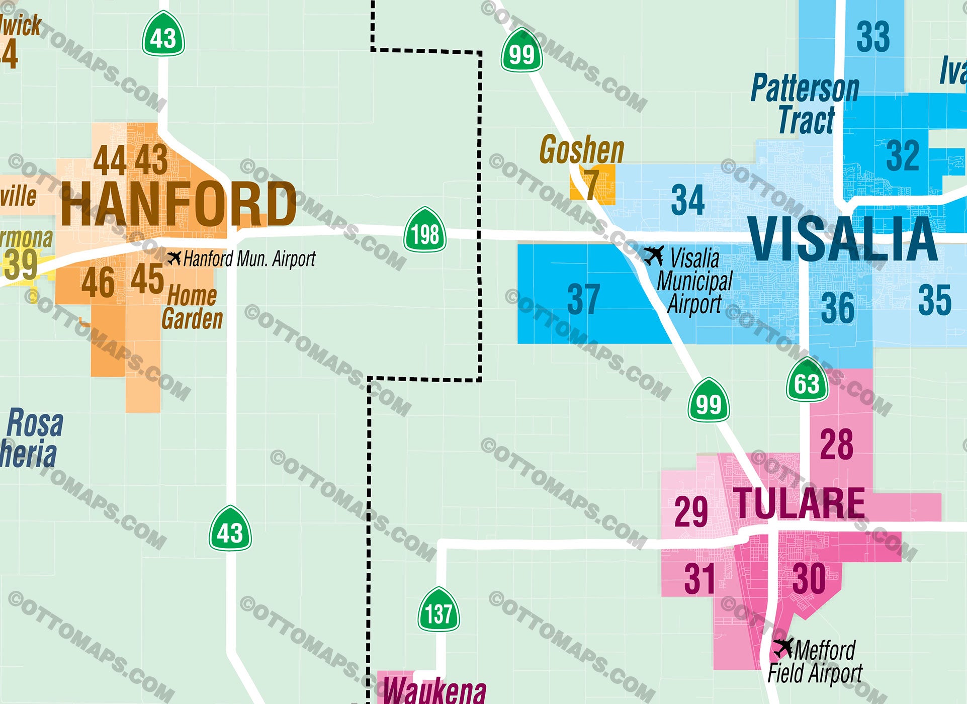 Tulare and Kings Counties MLS Area Map - California - FILES - PDF and AI, editable, vector, royalty free