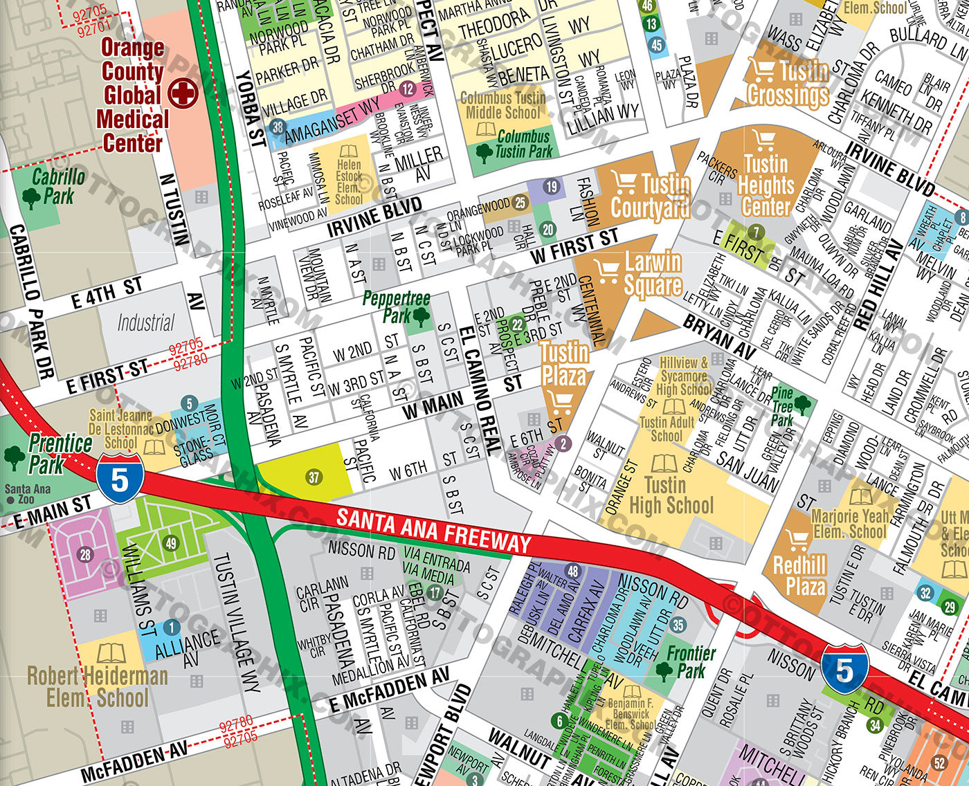 Tustin Map - PDF, editable, royalty free