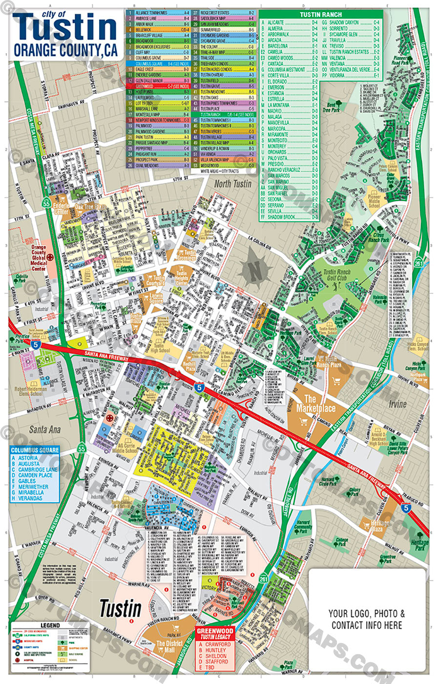 Tustin Map - PDF, editable, royalty free