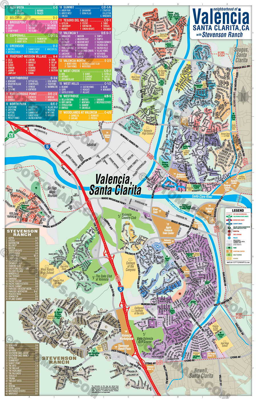 Valencia Map, Santa Clarita, with Stevenson Ranch - pdf, editable, royalty free