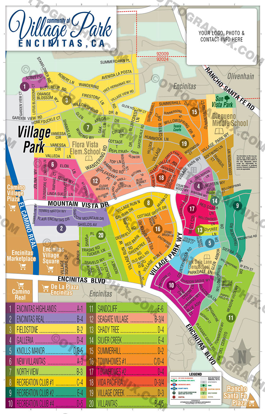 Village Park Map, San Diego County, CA - FILES - PDF and AI, editable, vector, royalty free