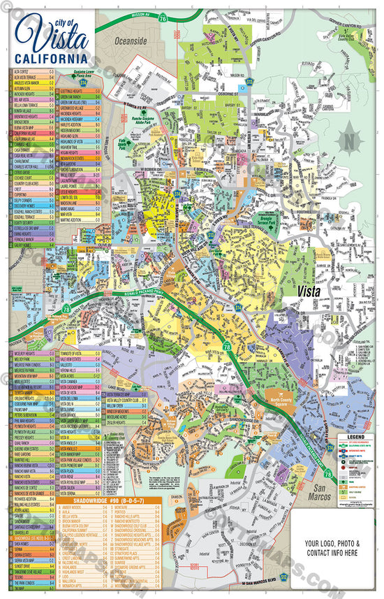 Vista Map - FULL (comes with 3 maps: Full, North & South), San Diego C ...