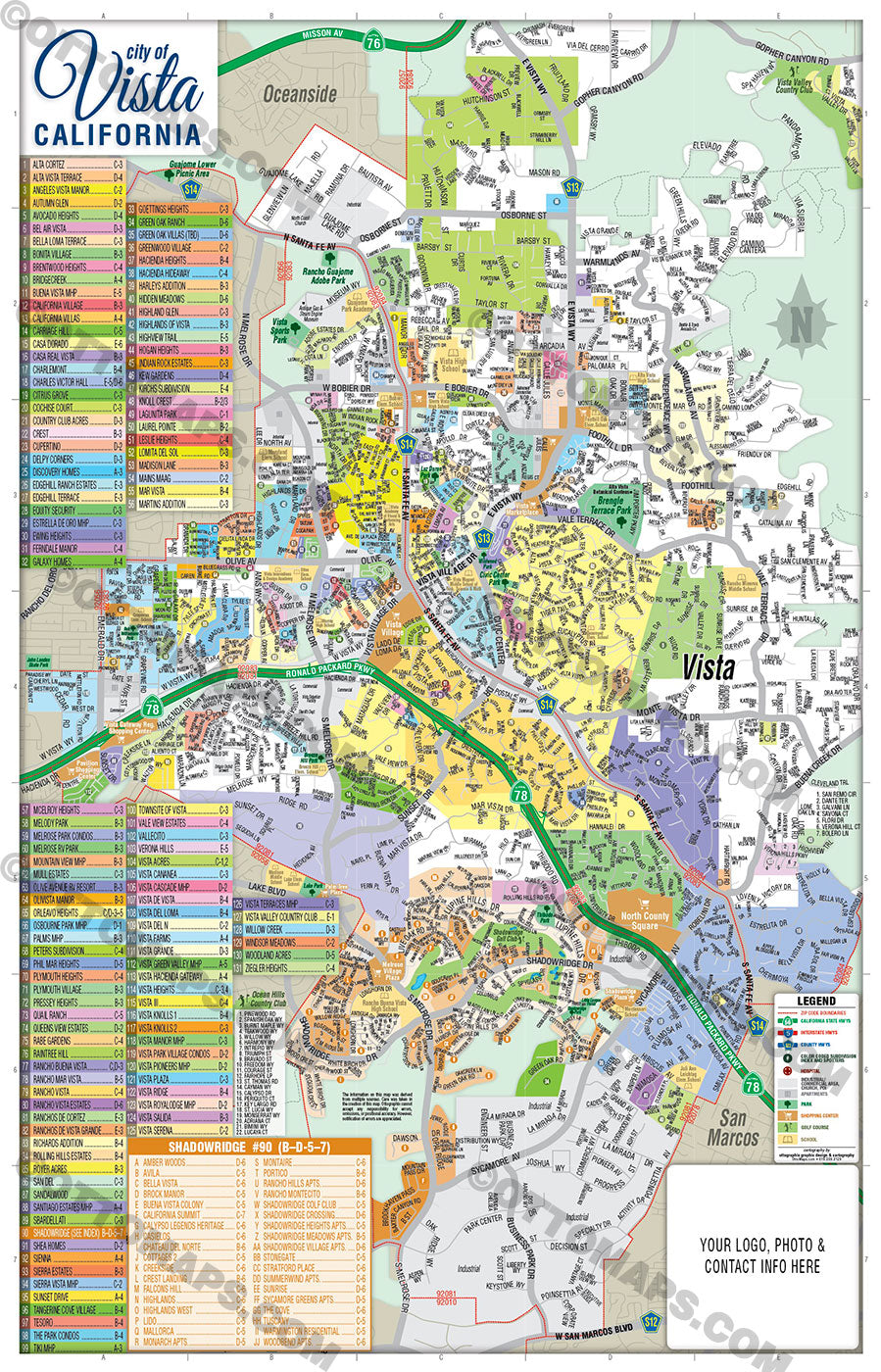 Vista Map - FULL (comes with 3 maps: Full, North & South), San Diego County, CA