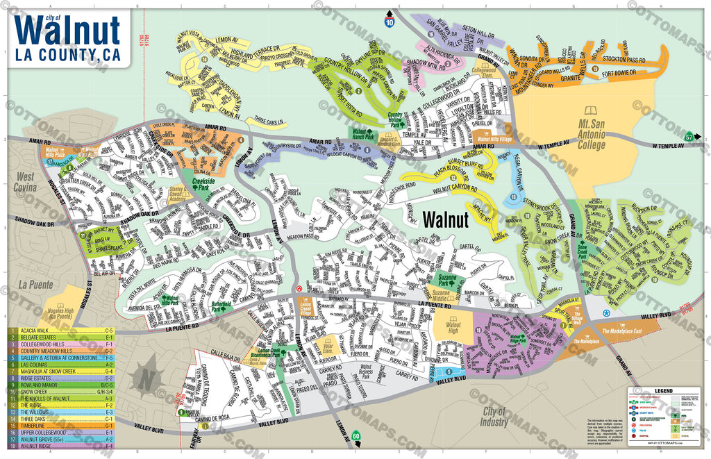 Walnut Map, Los Angeles County, CA - FILES - PDF and AI, editable, vec ...