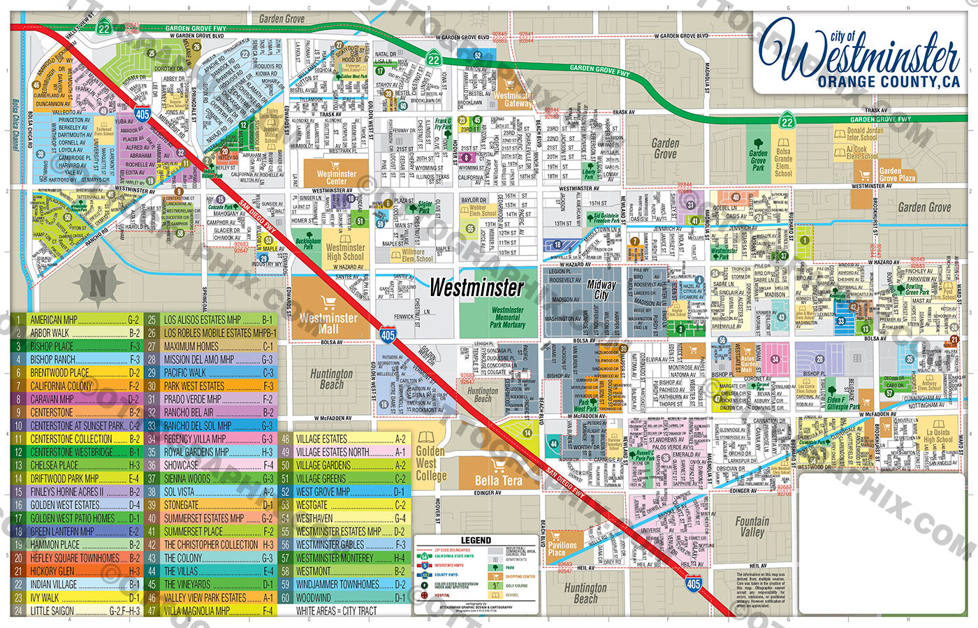 Westminster Map, Orange County, CA