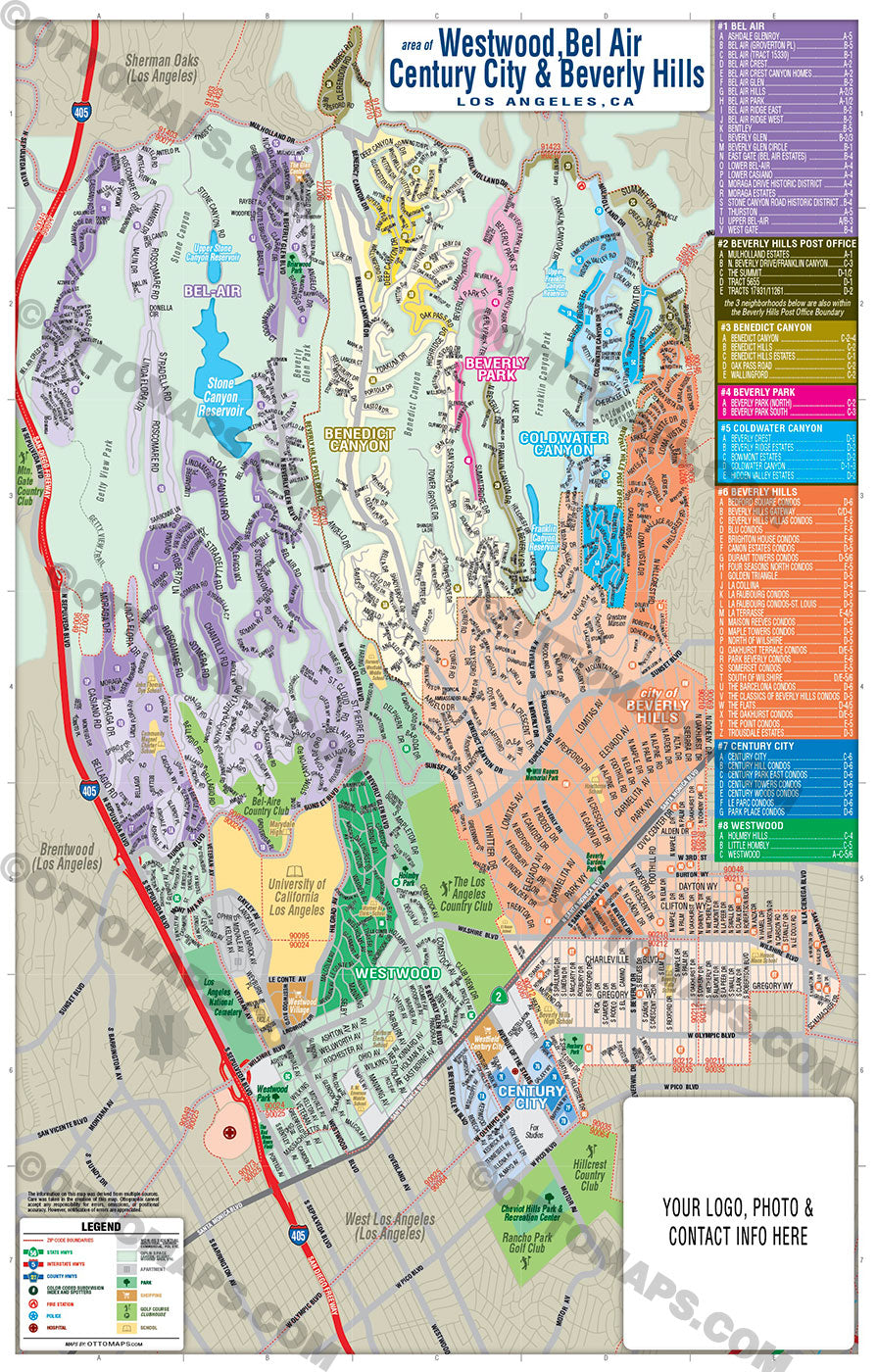 Beverly Hills, Bel Air, Westwood, Century City Map - Community Map - Los Angeles, CA - FILES - PDF and AI, editable, vector, royalty free