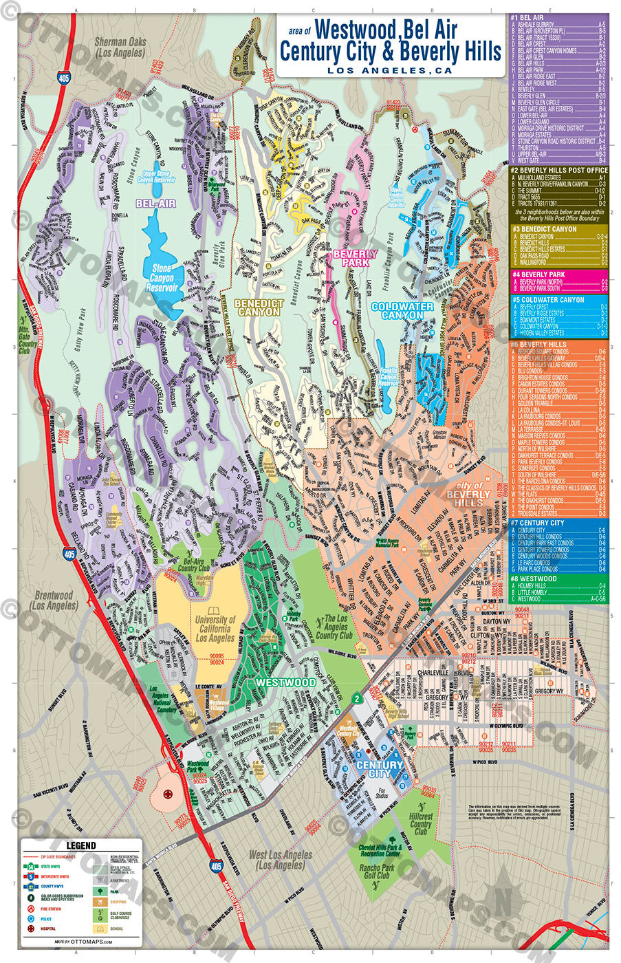 Beverly Hills, Bel Air, Westwood, Century City Map - PDF, editable, royalty free