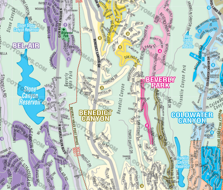 Beverly Hills, Bel Air, Westwood, Century City Map - Community Map - Los Angeles, CA - FILES - PDF and AI, editable, vector, royalty free