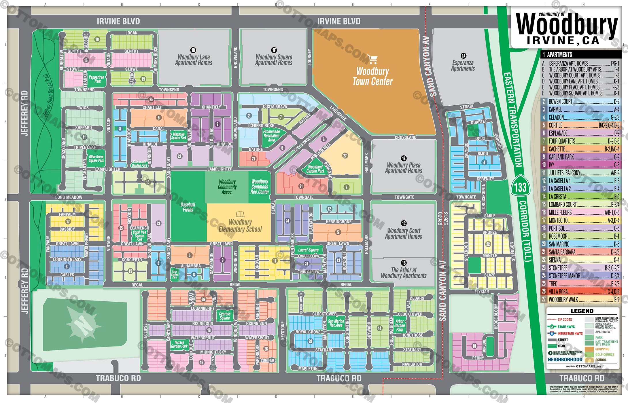 Woodbury Map, Irvine, CA - PDF, editable, royalty free