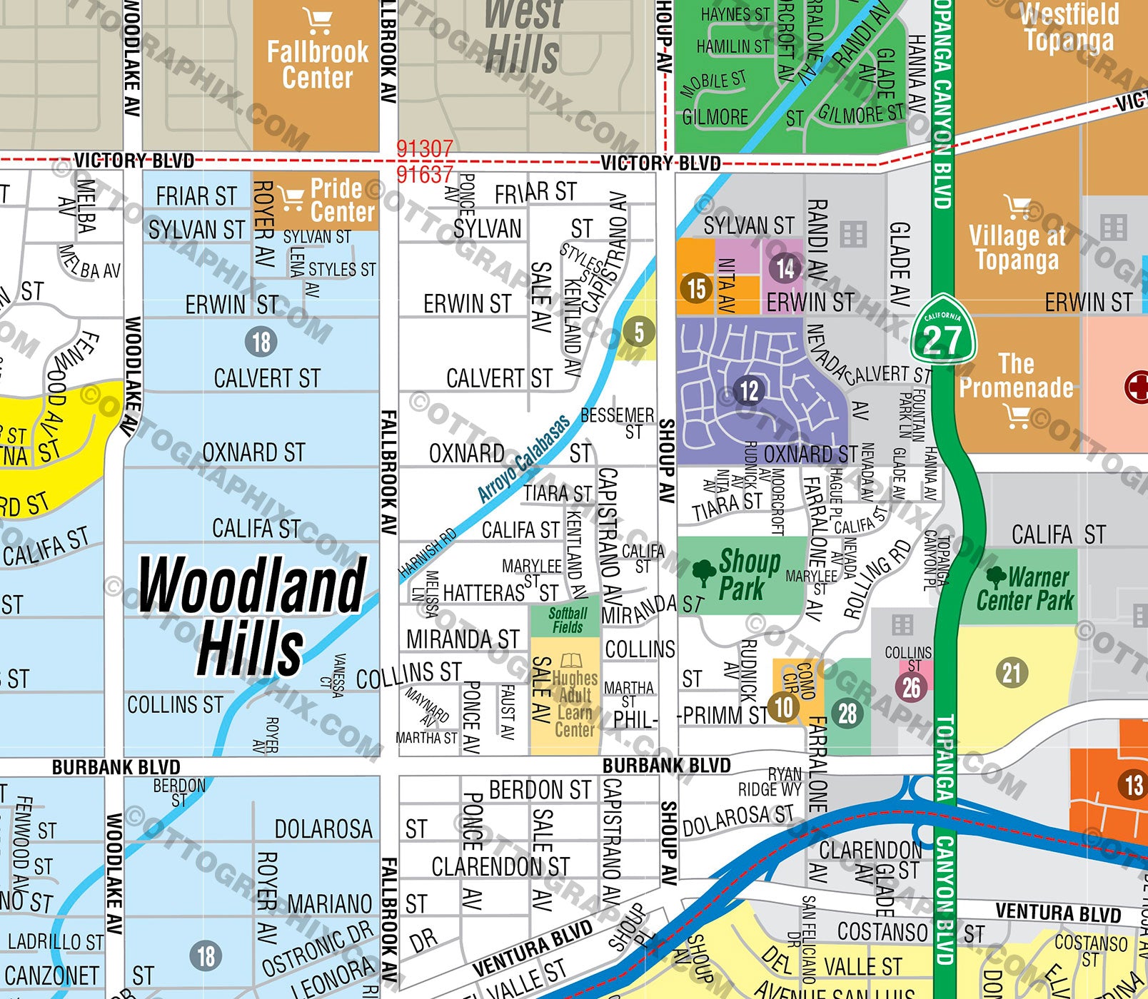 Woodland Hills Map, Los Angeles County, CA