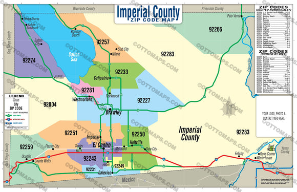 Imperial County Zip Code Map - PDF, editable, royalty free